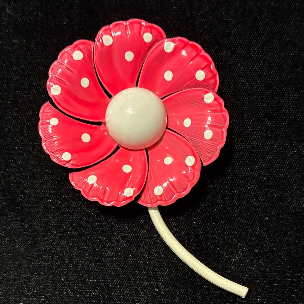 Vintage Pink Polka Dot Flower Brooch